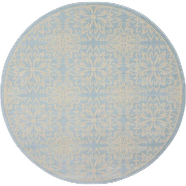 Nourison Jubilant Ivory/Light Blue 5 ft. x 5 ft. Moroccan Farmhouse Round Area Rug