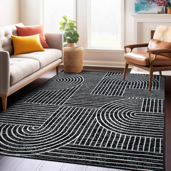World Rug Gallery Milan Black 5 ft. x 7 ft. Contemporary