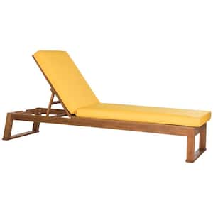 Solano Natural Brown 1-Piece Wood Outdoor Chaise Lounge Chair with Yellow Cushion