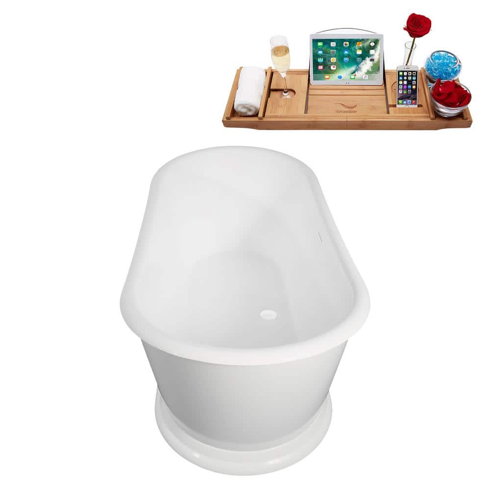 66.5" Glossy White Acrylic Freestanding Soaking Tub with Tray