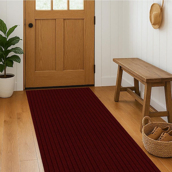 Custom Lengths, Heavy-Duty, Non-Slip, All-Weather,and Stain-Resistant Deep Red Ribbed 2 ft. x 27 ft. Utility Runner