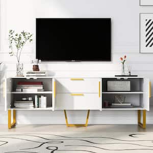 Modern White TV Stand Fits TVs up to 75 in. with Storage Drawers and Cabinets