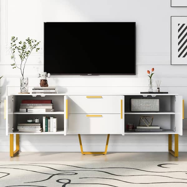 Harper & Bright Designs Modern White TV Stand Fits TVs up to 75 in. with Storage Drawers and Cabinets