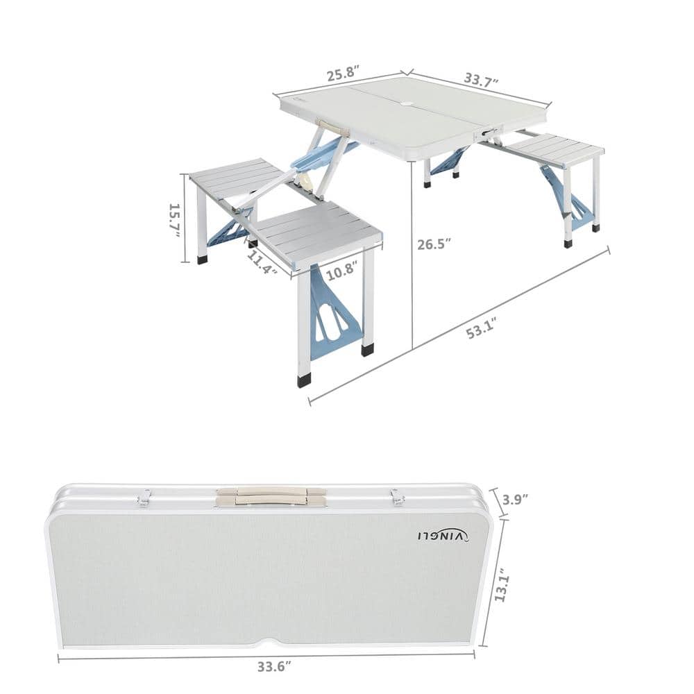 Portable Aluminum Folding Picnic Table Set with Umbrella Hole