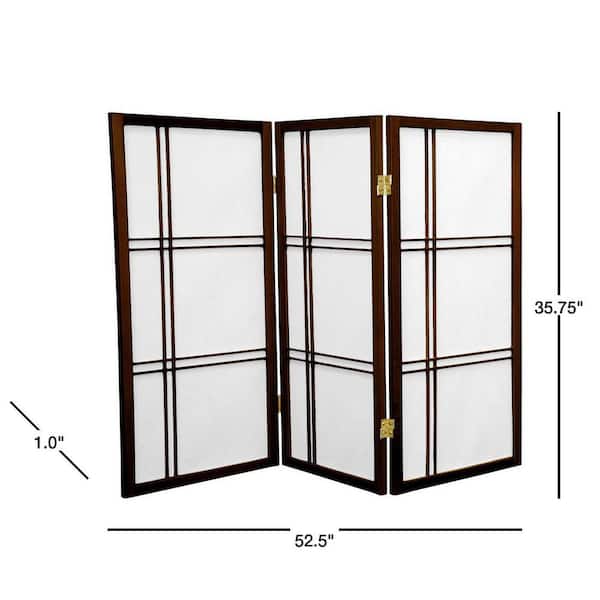 4 Panels Tall Window Pane Shoji Screen Walnut Oriental Furniture 3 ft 
