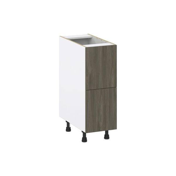 J COLLECTION Medora Textured 27 in. W x 34.5 in. H x 24 in. D in Slab Walnut Shaker Assembled Base Kitchen Cabinet with 2 Drawers