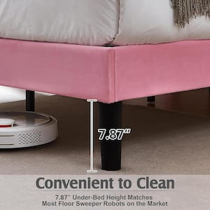 Upholstered Bed Frame, Full Platform Bed Frame with Adjustable Headboard, Strong Wooden Slats Support, Pink