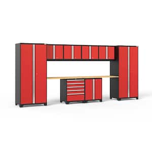 Pro Series 184 in. W x 84.75 in. H x 24 in. D 18-Gauge Welded Steel Garage Cabinet Set in Red (10-Piece)