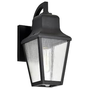 Lawrence 1-Light Matte Black Hardwired Outdoor Wall Lantern Sconce with Clear Seeded Glass Shade