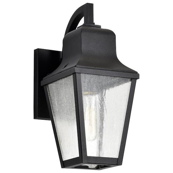 SATCO Lawrence 1-Light Matte Black Hardwired Outdoor Wall Lantern Sconce with Clear Seeded Glass Shade