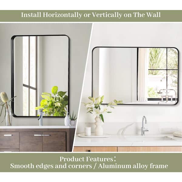 24 in. W x 35 in. H Rectangular Metal Deep Framed Wall Bathroom Vanity Mirror Black