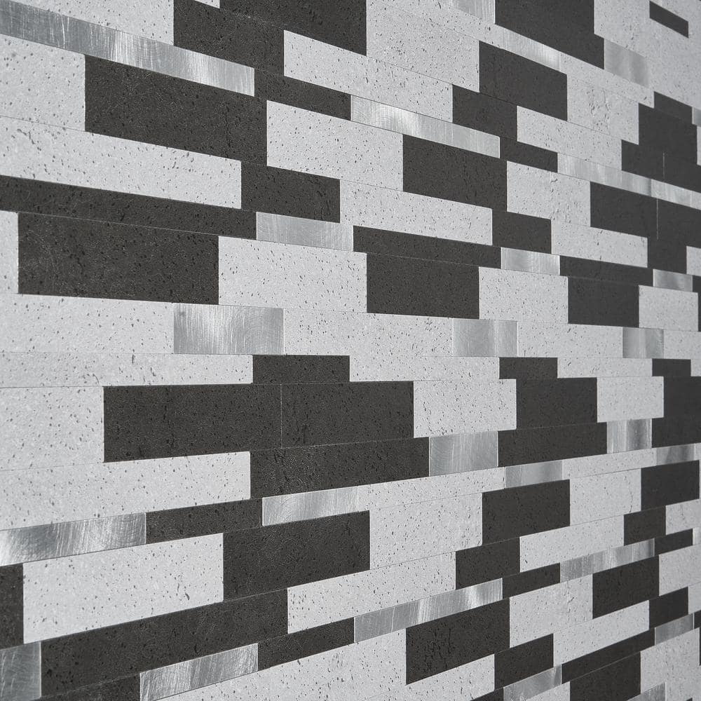 Gray Aluminum Peel and Stick Mosaic Tile Sheet