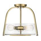 16 in. 3-Light Warm Brass Semi-Flush Mount with Clear Seeded Glass