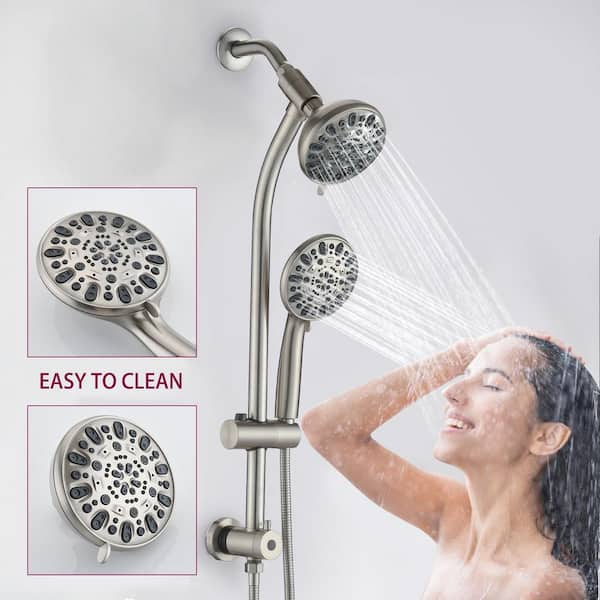 PROOX 5-Spray 8 in. Round Shower System Kit with Hand Shower and Adjustable Slide Bar Soap Dish in Brushed Nickel AE103BN