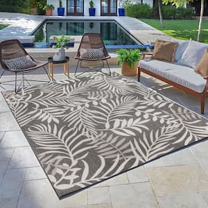 Paseo Akimbo Gray and White 6 ft. x 9 ft. Floral Indoor/Outdoor Area Rug
