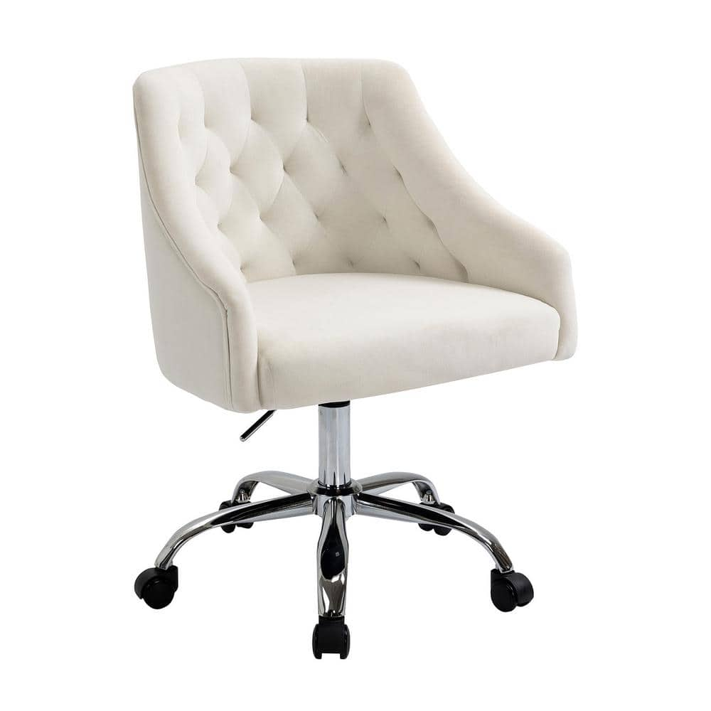 Velvet White Task Chair Vanity Chair Fabric Desk Chair 6030S-White ...