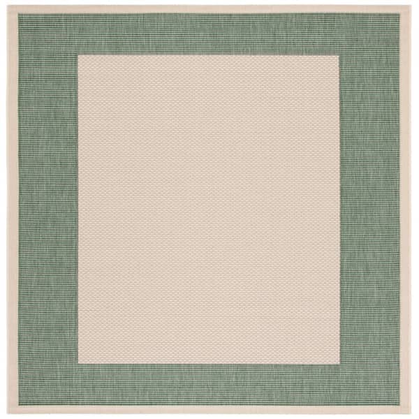 Courtyard Beige/Dark Green 4 ft. x 4 ft. Border Solid Color Indoor/Outdoor Square Area Rug