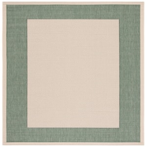 Courtyard Beige/Dark Green 7 ft. x 7 ft. Border Solid Indoor/Outdoor Patio  Square Area Rug