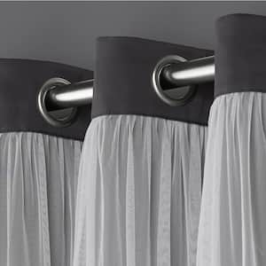 Catarina Black Pearl Solid Lined Room Darkening Grommet Top Curtain, 52 in. W x 120 in. L (Set of 2)
