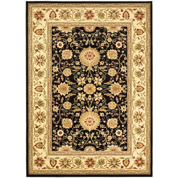 Lyndhurst Black/Ivory 8 ft. x 11 ft. Border Floral Antique Area Rug