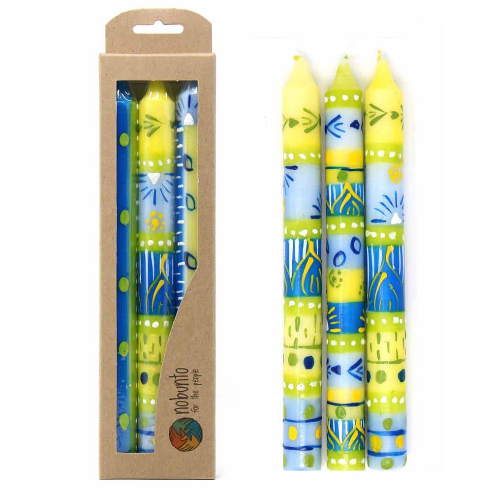 Unscented Hand-Painted Yellow Dinner Candles, Boxed Set of 3-Lgloo Design