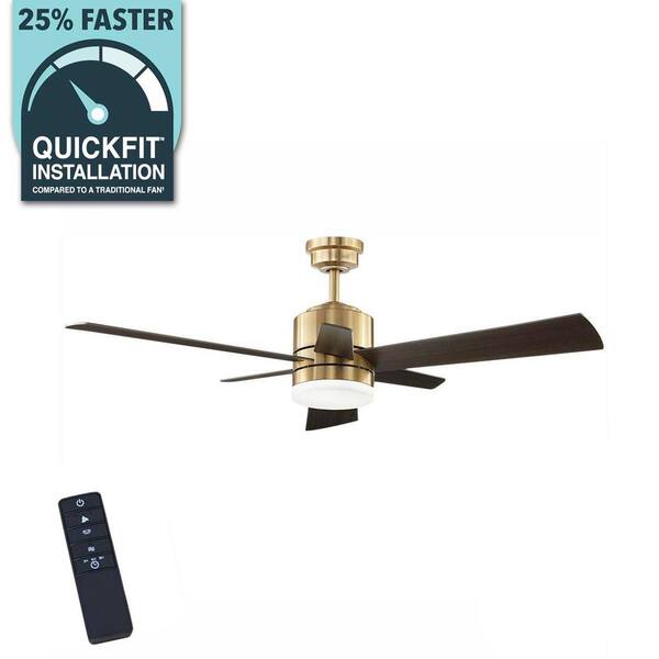 Hexton 52 in. Indoor Integrated LED Brushed Gold Ceiling Fan with Light Kit, Remote Control and 6 Reversible Blades