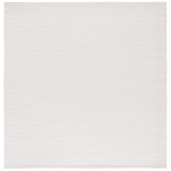 SAFAVIEH Stella Ivory 7 ft. x 7 ft. Solid High-Low Tile Indoor/Outdoor Square Area Rug