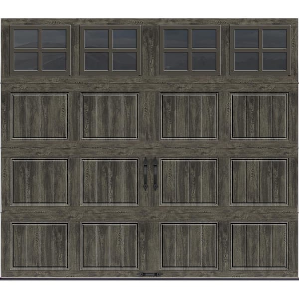 Clopay Gallery Steel Short Panel 9 ft x 7 ft Insulated 6.5 R-Value Wood Look Slate Garage Door with SQ22 Windows