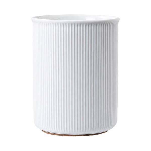White Ceramic Utensil Holder with Cork Bottom for Kitchen Countertop Organizer and Decor