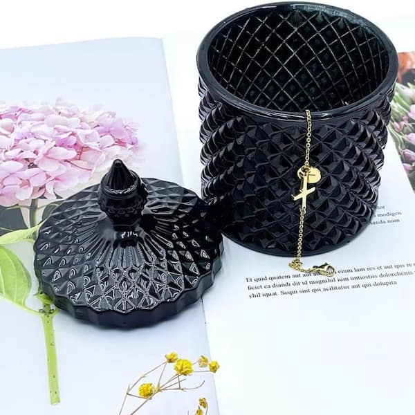 5.5 in. x 3.4 in. 16 oz. Black Crystal Candy Cookie Glass Jar with Lid for Holiday Wedding Party Decor