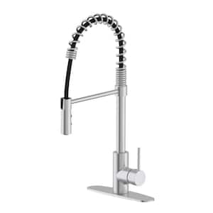 Single-Handle Pull Down Spring Spout Kitchen Faucet with Dual Function Spray Head in Satin Nickel