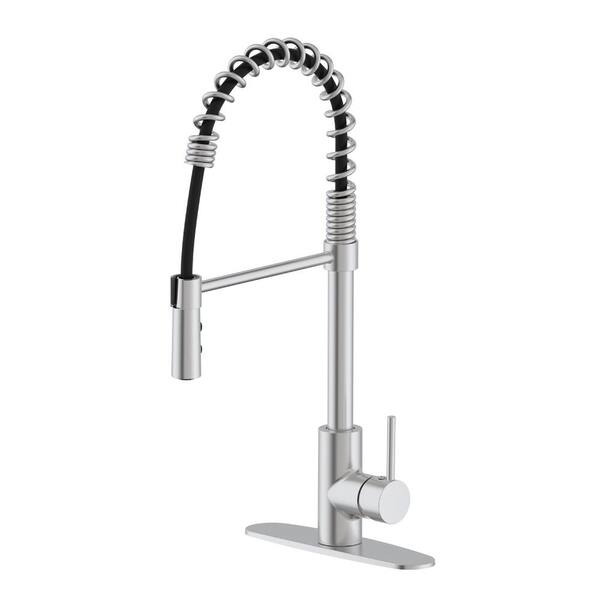 Westbrass Single-Handle Pull Down Spring Spout Kitchen Faucet with Dual Function Spray Head in Satin Nickel