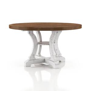 Wicks 54 in. Distressed White and Dark Oak Wood Round Dining Table