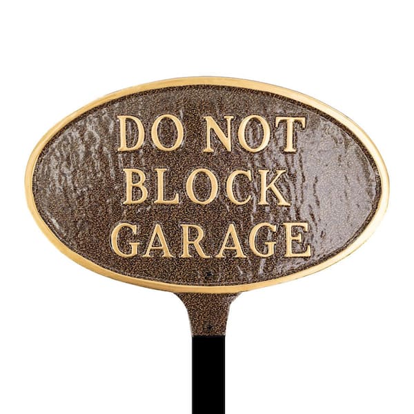 Montague Metal Products 6 in. x 10 in. Small Oval Do Not Block Garage Statement Plaque Sign with Lawn Stake - Hammered Bronze