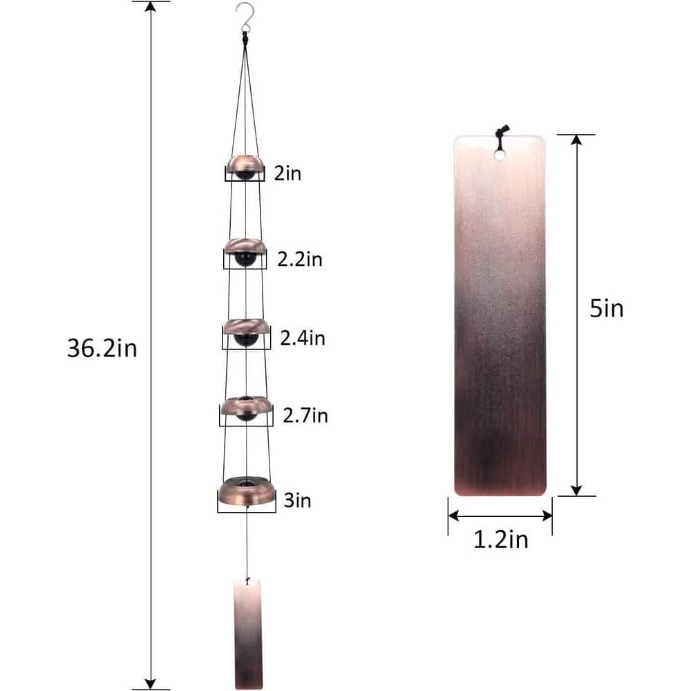 Red Copper Temple Wind Chimes with 5 Bells
