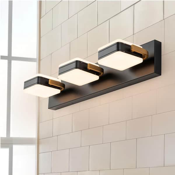 Rennnsan Shane 21.89 in. W 3-Lights Matte Black LED Bathroom Vanity Light Fixture 360-Degree Rotatable