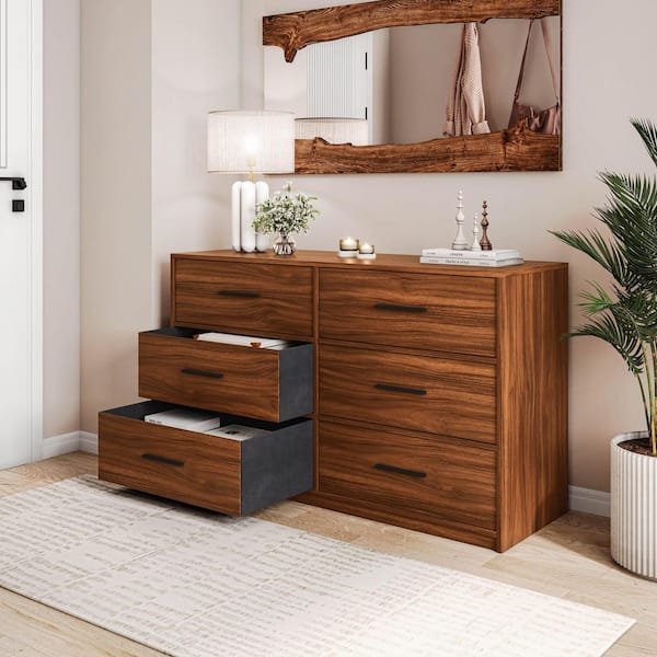 Techni Home Walnut 6-Drawer 44.5 in. Wide Dresser