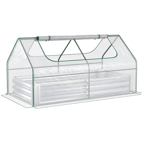 Unbranded 6 ft. x 3 ft. Metal Galvanized Raised Garden Bed with Mini PVC Greenhouse Cover - Outdoor Planter Box