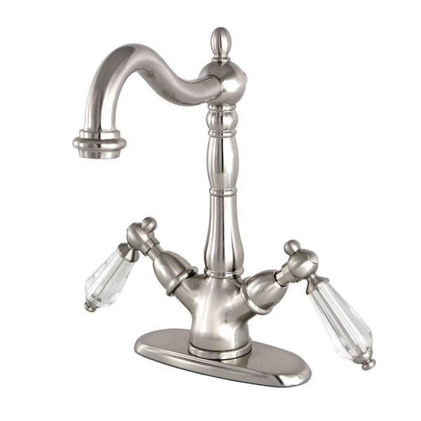 Kingston Brass Victorian Crystal Single-Hole 2-Handle High-Arc Vessel Bathroom Faucet in Brushed Nickel
