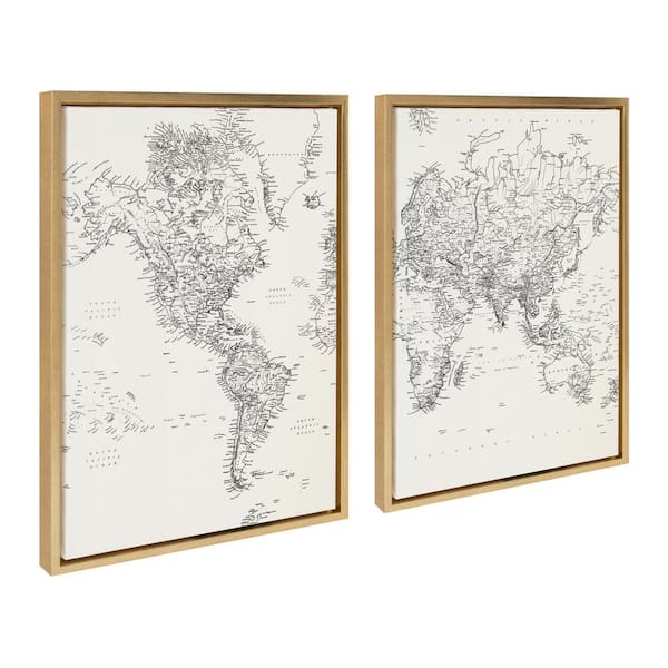 Kate and Laurel Sylvie Black and White Modern Retro Wold Map 24 in 