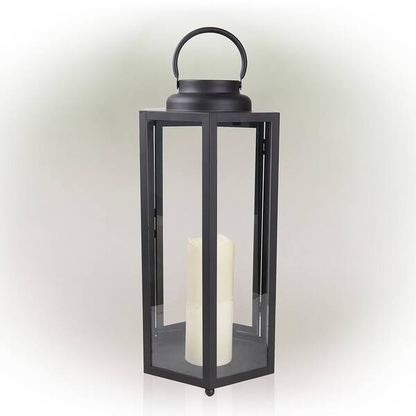 12.6-inch Tall Battery Operated Black Metal Wire Lanterns with LED