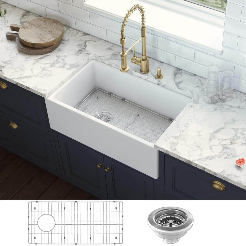 Ruvati 30 in. Single Bowl Farmhouse Fireclay Kitchen Sink with Left ...