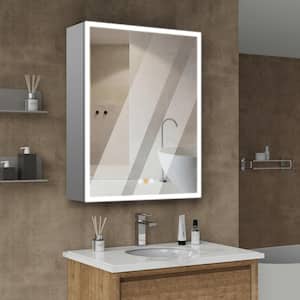 20 in. W x 26 in. H Rectangular Aluminum big Storage Medicine Cabinet with Mirror in Grey with Built-in USB Outlets