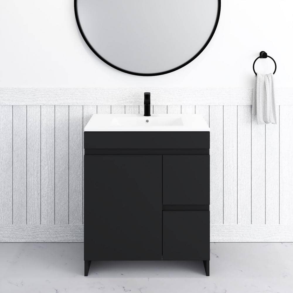 Mace 30 in. W x 18 in. D x 34 in. H Bath Vanity in Black with White Ceramic Top and Right-Side Drawers price history on PriceWatchPro