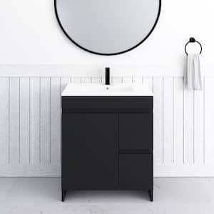 Mace 30 in. W x 18 in. D x 34 in. H Bath Vanity in Black with White Ceramic Top and Right-Side Drawers