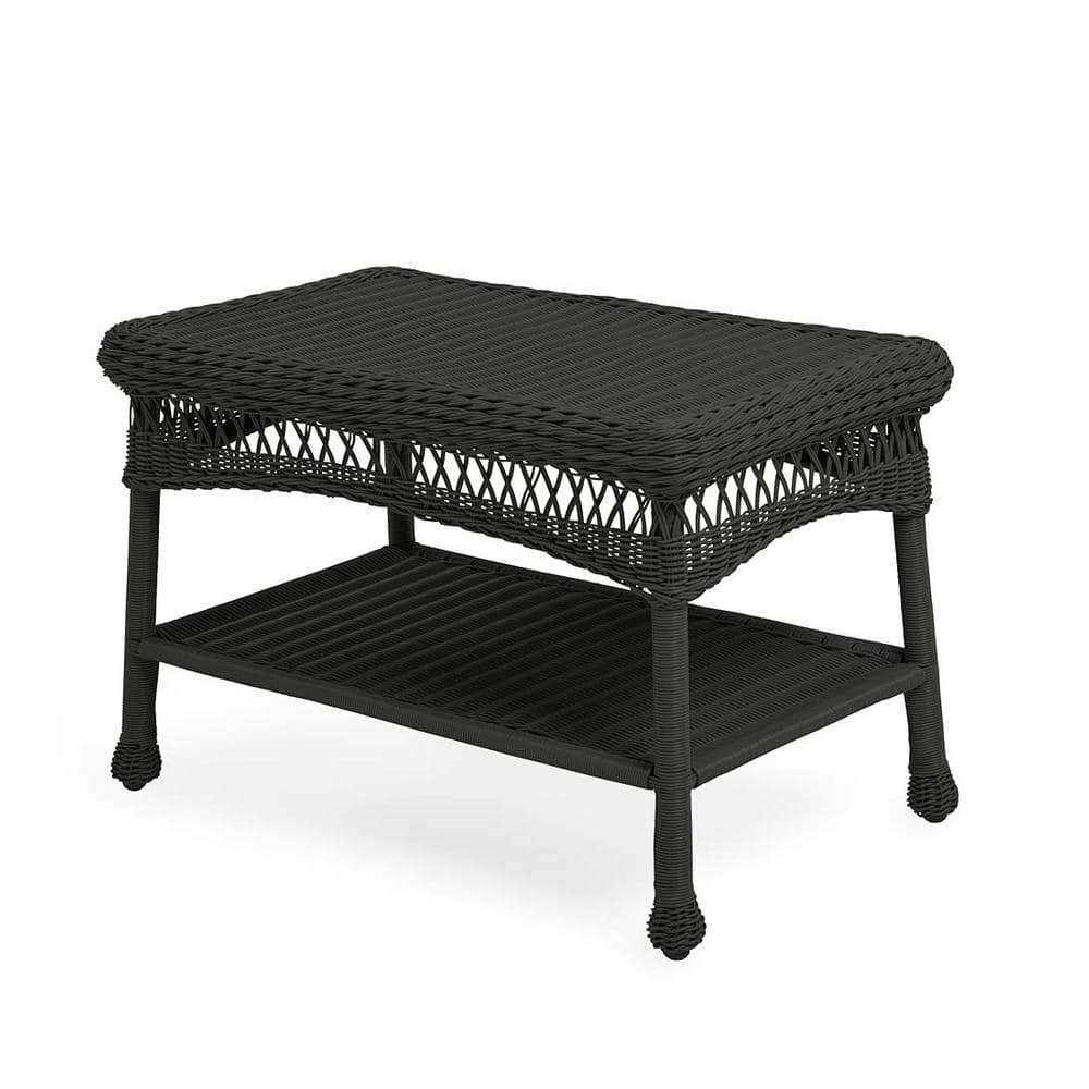 Evergreen 30 in. x 18 in. Easy Care Black Resin Wicker Coffee Table