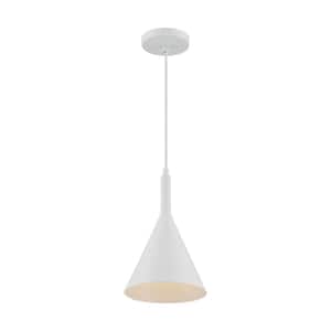 Lightcap 60-Watt 1-Light Matte White Cone Pendant Light with Metal Shade and No Bulbs Included
