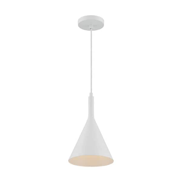SATCO Lightcap 60-Watt 1-Light Matte White Cone Pendant Light with Metal Shade and No Bulbs Included