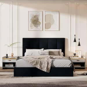 Black Plywood Frame Full Size Linen Upholstered Platform Bed with Lifting Storage