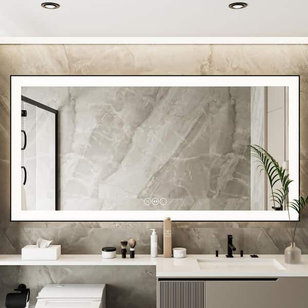 GOGEXX 72 in. W x 36 in. H Sliver Vanity Mirror Framed Rectangular Smart Anti-Fog LED Light Bathroom Mirror 3-Color